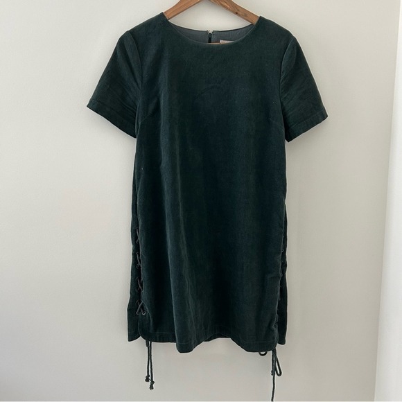 Classic Paper Crane Dark Green Corduroy Lace Up Side Mini Dress - Picture 1 of 7